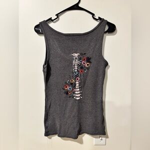 Floral Spine Graphic Gray Tank Top